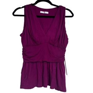 NWT Susana Monaco Gathered Deep V-Neck Sleeveless Top in Magenta, Size Medium